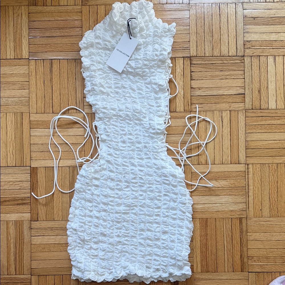 NY Collection White Textured Mini Dress with Side Ties